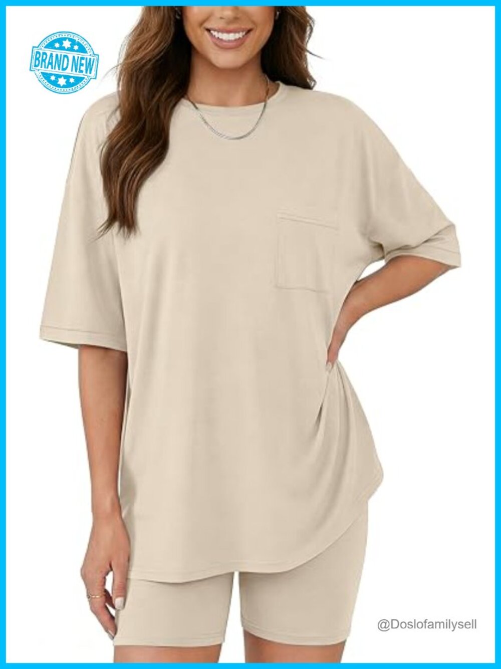 2 Piece Lounge Set Oversized T-Shirt Biker Shorts Matching Travel Outfit
